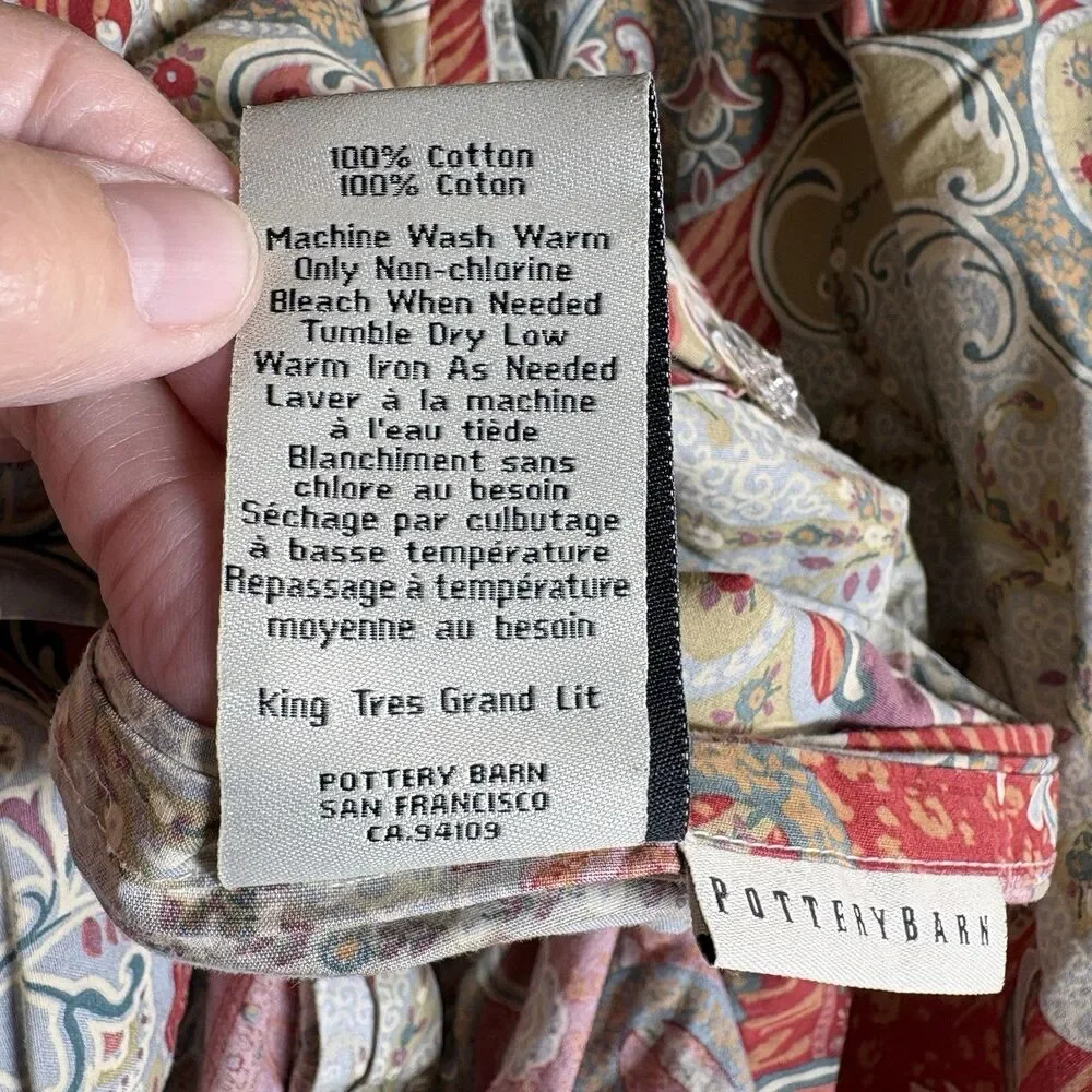 POTTERY BARN Monreal Paisley King Size Duvet Cover Cotton Button Closure Italy